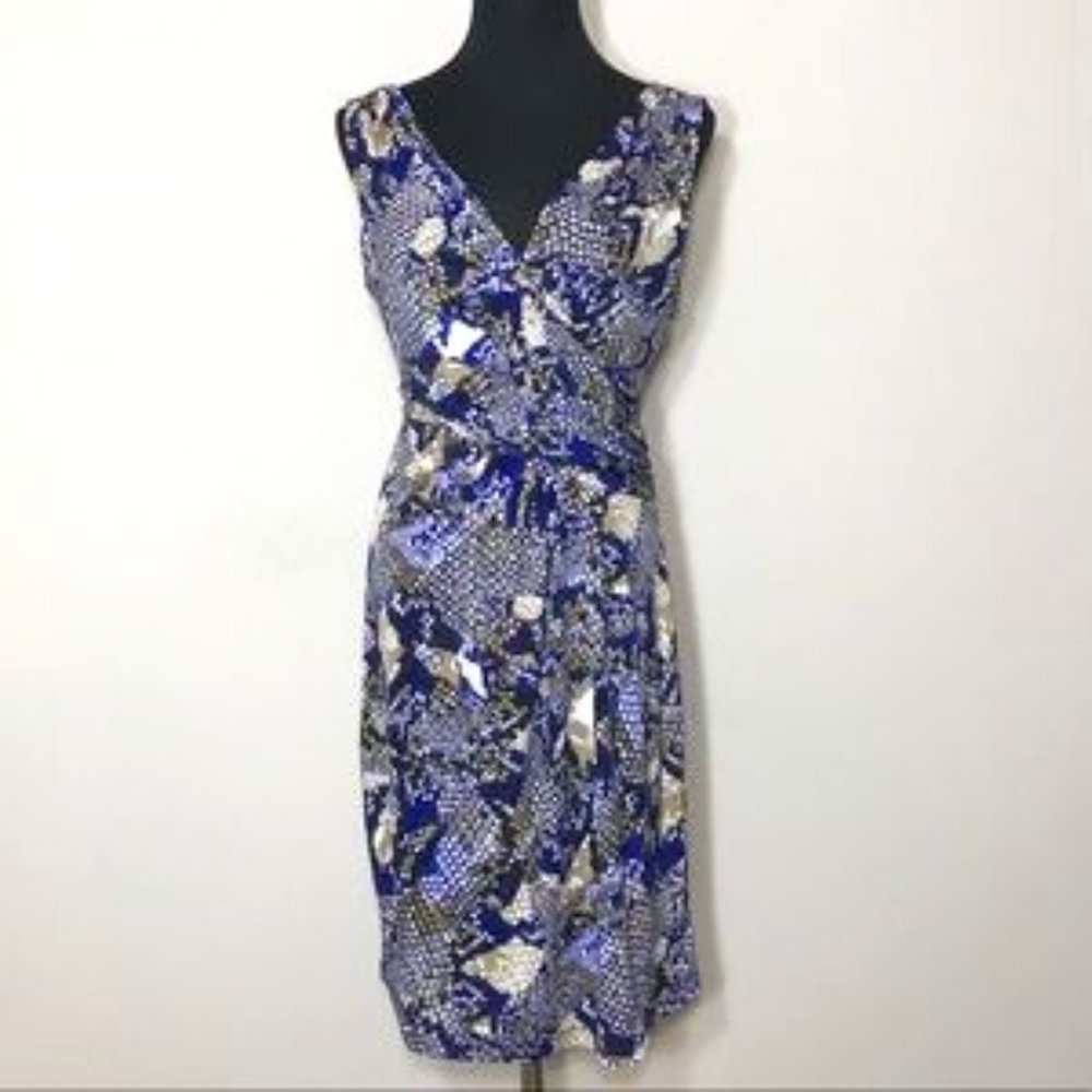 Roz & Ali blue and cream snake print sleeveless dress